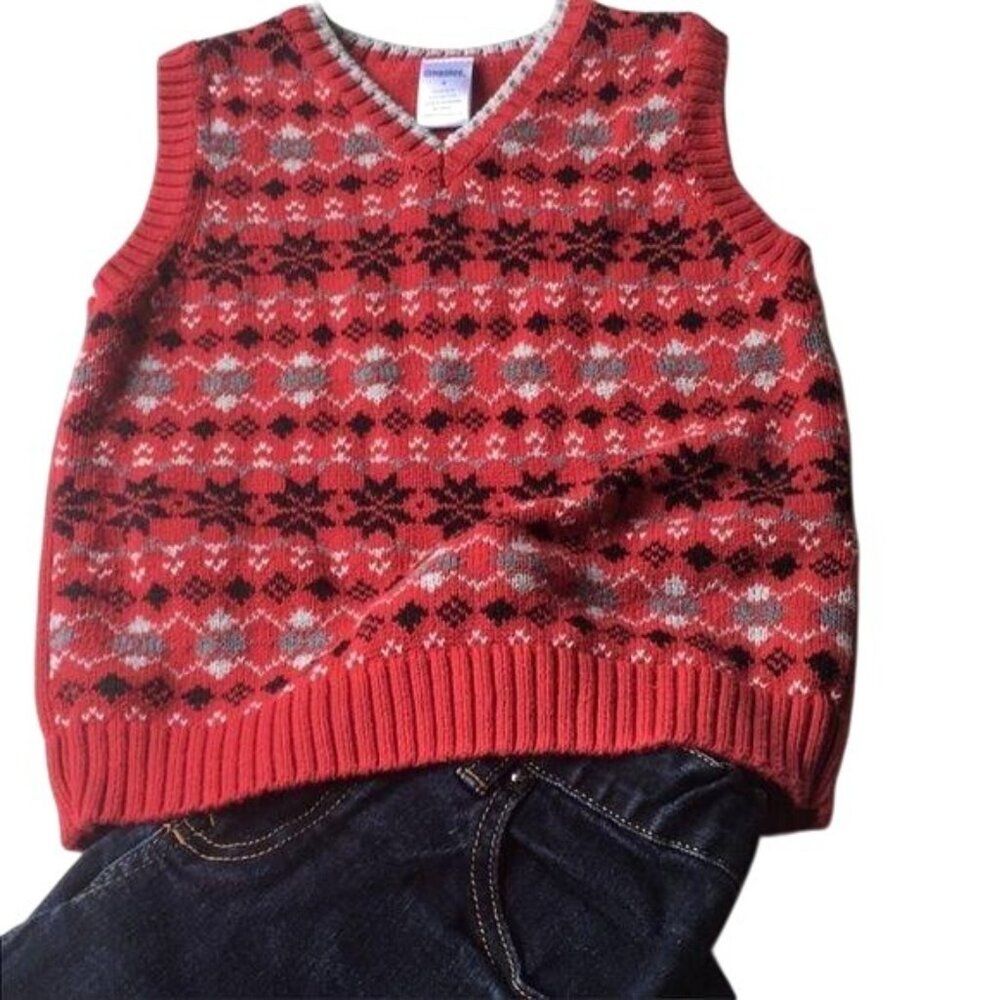 Gymboree Boys Red Knit Sweater Vest Size 4T Soft Holiday Winter Christmas